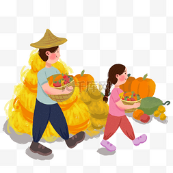 秋季大丰收瓜果蔬菜父女温馨劳动