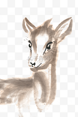 手绘可爱的小鹿图片_可爱的小鹿水墨画PNG免抠素材
