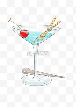 杯子卡通蓝色手绘图片_蓝色的饮品手绘插画