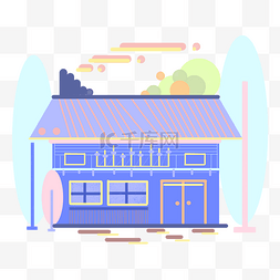 卡通蓝色房屋建筑图片_蓝色房屋建筑插画
