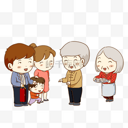 团圆吃饺子图片_手绘卡通家人过年回家团圆