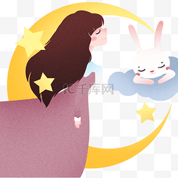黄色小兔图片_睡觉好梦的小女孩