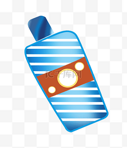 手绘蓝色的饮料瓶插画