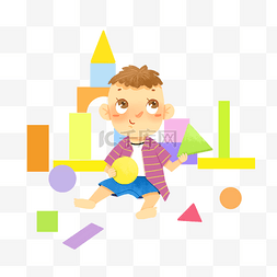 开心活泼的小男孩图片_坐在地上玩积木的婴儿