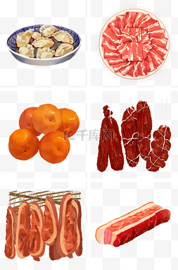 ppt元素组合图片_年货手绘冬季食物插画PNG