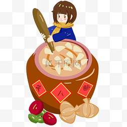 腊八节传统节日图片_腊八节熬腊八粥的小女孩手绘插画