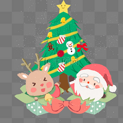 圣诞树姜饼人图片_圣诞节送礼的圣诞老人卡通手绘素