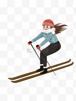 手绘插画唯美人物图片_唯美清新滑雪的女孩冬季人物设计