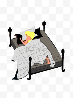床上睡觉的女孩图片_手绘床上睡觉的女生可商用元素