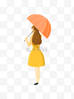撑伞背影图片_撑伞的女孩卡通手绘设计可商用元