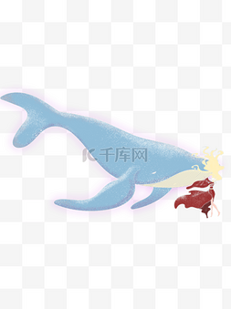 清新手绘海洋动物图片_清新蓝色鲸鱼装饰元素