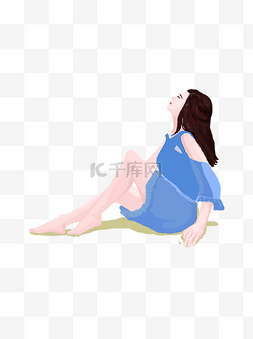 彩绘图案图片_坐着仰头的女孩图案元素
