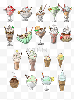 冰激凌插画图片_18种不同口味的冰激凌