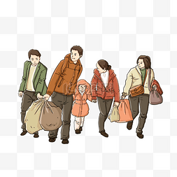 家人温馨卡通图片图片_卡通手绘提着行李回家的人
