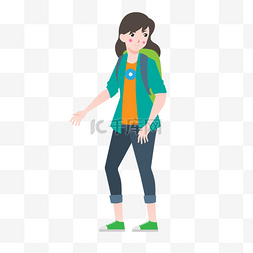 衣服的女孩图片_背背包徒步的女孩矢量插画PNG