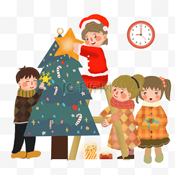 手绘圣诞树海报图片_卡通手绘新年小朋友开心玩耍创意