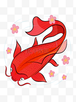 红色鲤鱼矢量图片_矢量红色手绘锦鲤可商用插画元素