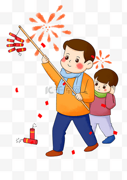 小朋友可爱图片图片_可爱手绘卡通春节新年放鞭炮