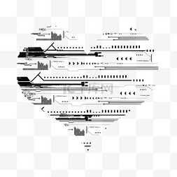 黑色科技桃心图形电路板元素