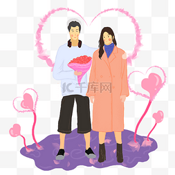 粉色约会图片_情人节情侣送花场景插画