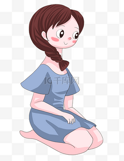 女孩优雅图片_跪着的女孩手绘插画