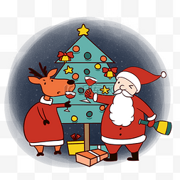 手绘圣诞铃铛礼物图片_手绘卡通可爱圣诞节圣诞老人与麋