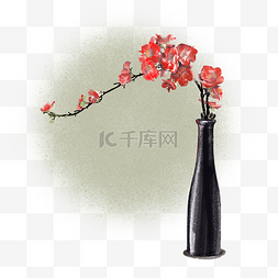 中国风梅花花瓶图片_冬季绯红色唯美梅花