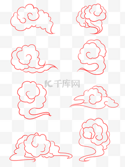 商用手绘中国风线性祥云云彩元素