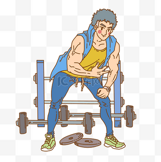 手绘健身举杠铃男子人物插画