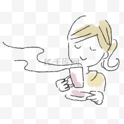 喝茶手绘图片_女士喝茶人物元素