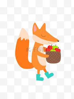 你快回来图片_采摘水果回来的狐狸ai插画元素