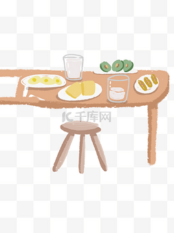桌子上的美食图片_卡通清新桌子上的早餐可商用元素