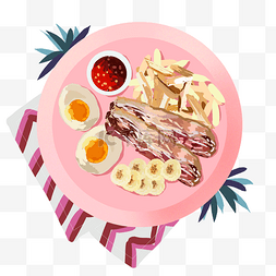 草莓酱面包图片_ 香蕉鸡蛋早餐