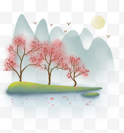 春天古风山上的桃花林