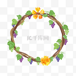 小花环装饰图片_清新花藤葡萄树边框