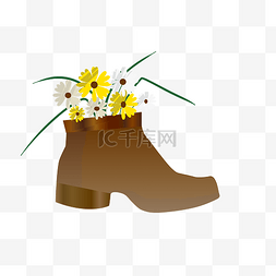 创意高跟鞋图片_棕色高跟鞋花朵盆栽插画