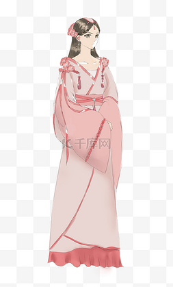 服装设计图片_身着粉色衣裙的古装淑女小姐手绘