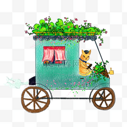 梦幻的春天图片_春天开绿色小车的猫
