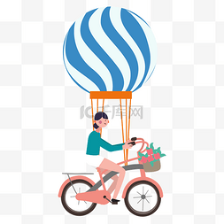 出游热气球图片_热气球拉着骑自行车的人免抠图