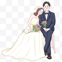 卡通情侣婚纱图片_手绘婚礼幸福插画