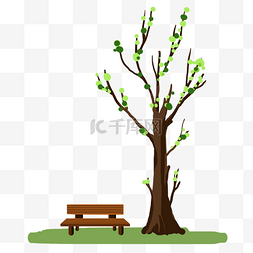 棕色大树图片_春天发芽的树木插画