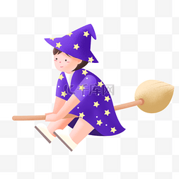骑扫帚的魔法小女孩卡通设计