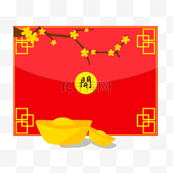 褐色中国风图片_新年小花红包插画