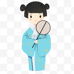 开机动画图片_卡通手绘蓝色的日本娃娃