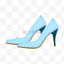 蓝色皮鞋图片_手绘蓝色的高跟鞋