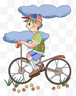 男孩骑自行车图片_春游踏青骑自行车男孩