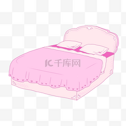 床插画图片_手绘粉色公主床插画