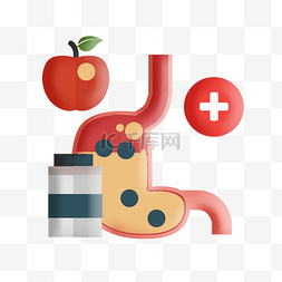胃治疗图片_卡通胃和食物插画