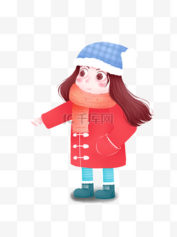 可爱冬装图片_手绘卡通红色棉衣的长发可爱冬装