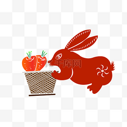 红色喜庆兔子图片_中秋节红色喜庆玉兔月兔萝卜食品